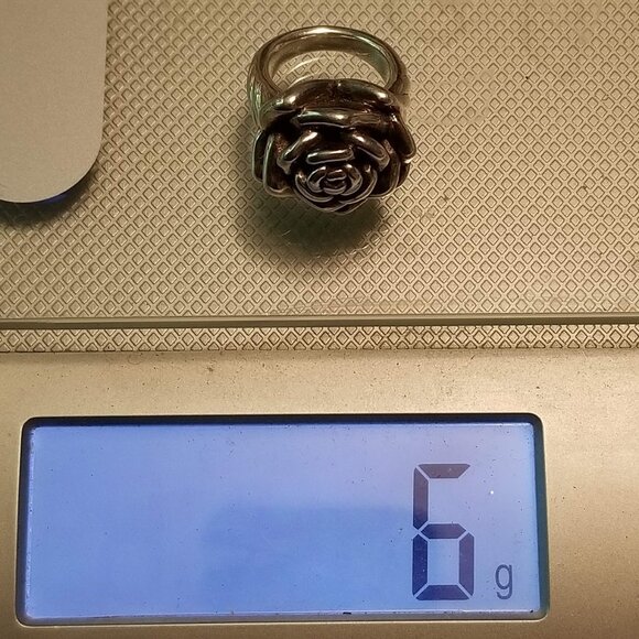 Vintage Rose Ring, 925, Hallmarked, Statement Silver Flower Rose, Size 7.25 - Picture 6 of 11